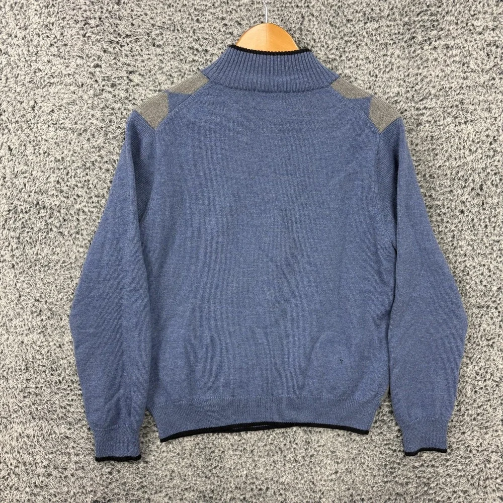Brooks Brothers Sweater Mens Medium Blue Argyle 1/4 Zip Mock Neck Merino Knit